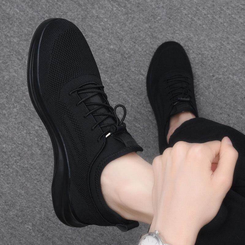 男鞋夏季2025新款网面透气休闲 鞋子男黑色百搭运动鞋男款板鞋男
