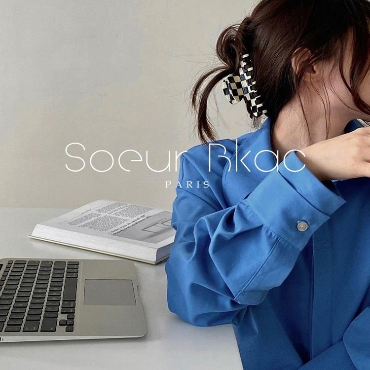 法国SOEUR BKAC法式春季高级显白克莱因蓝衬衫时尚百搭叠穿衬衣女