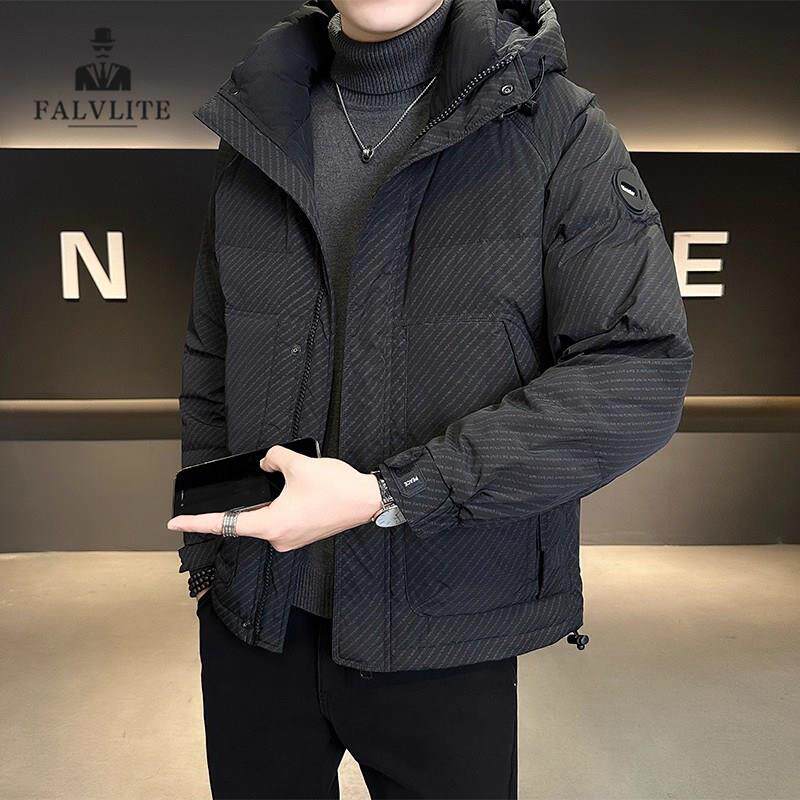 FALVLITE2025新款连帽潮牌袄子轻薄短款加厚外套男士冬季羽绒服