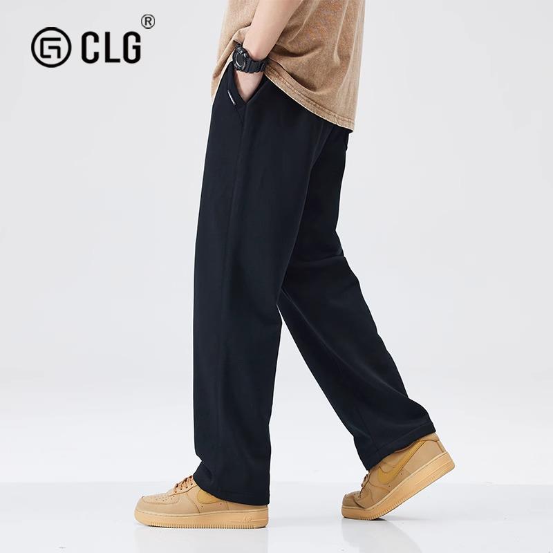 香港CLG潮牌秋冬卫裤男新款黑色运动休闲裤直筒加绒宽松百搭长裤