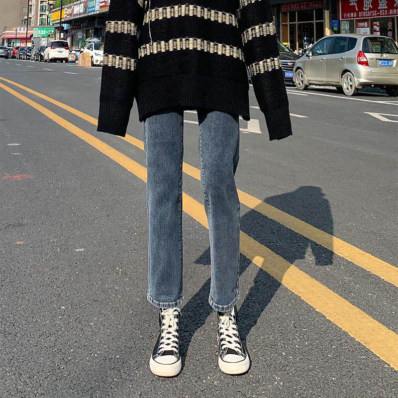 直筒牛仔裤女高腰宽松显瘦八分小个子2025年春季大码九分烟管裤子