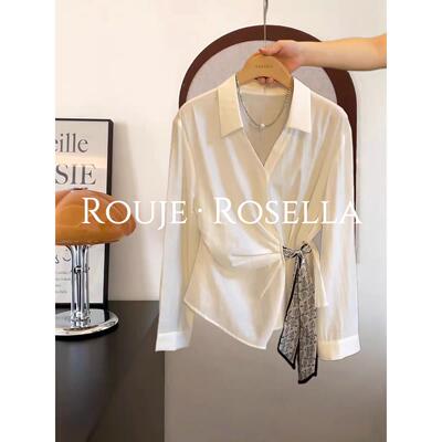 法国Rouje Rosella别致绝美⭐法式气质白色收腰显瘦衬衫长袖上衣