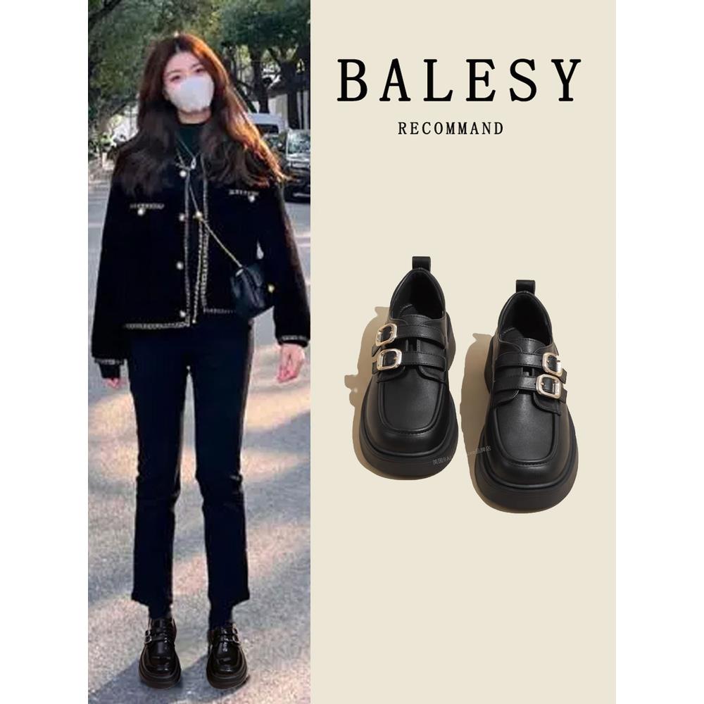 英国真皮厚底乐福鞋女秋季2025新款增高一脚蹬英伦风金属扣小皮鞋