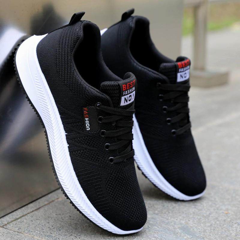 时尚品牌男鞋夏季2025新透气和除臭剂飞针织跑步运动鞋软底休闲耐