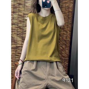 外穿纯棉宽松无袖 T恤上衣 背心女内搭夏季 休闲百搭纯色坎肩无袖