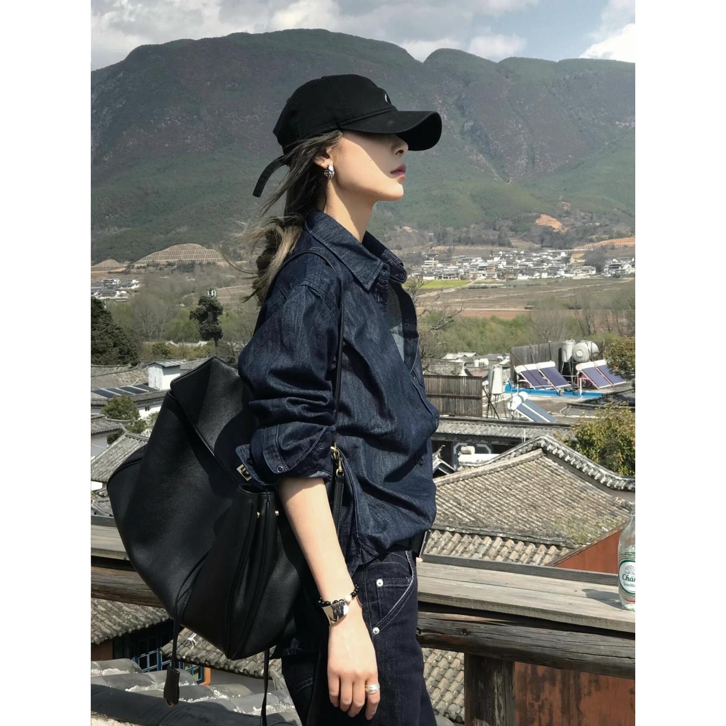 法式Rixo Kelly气质高级感长袖牛仔衬衫女百搭设计感夹克上衣外套