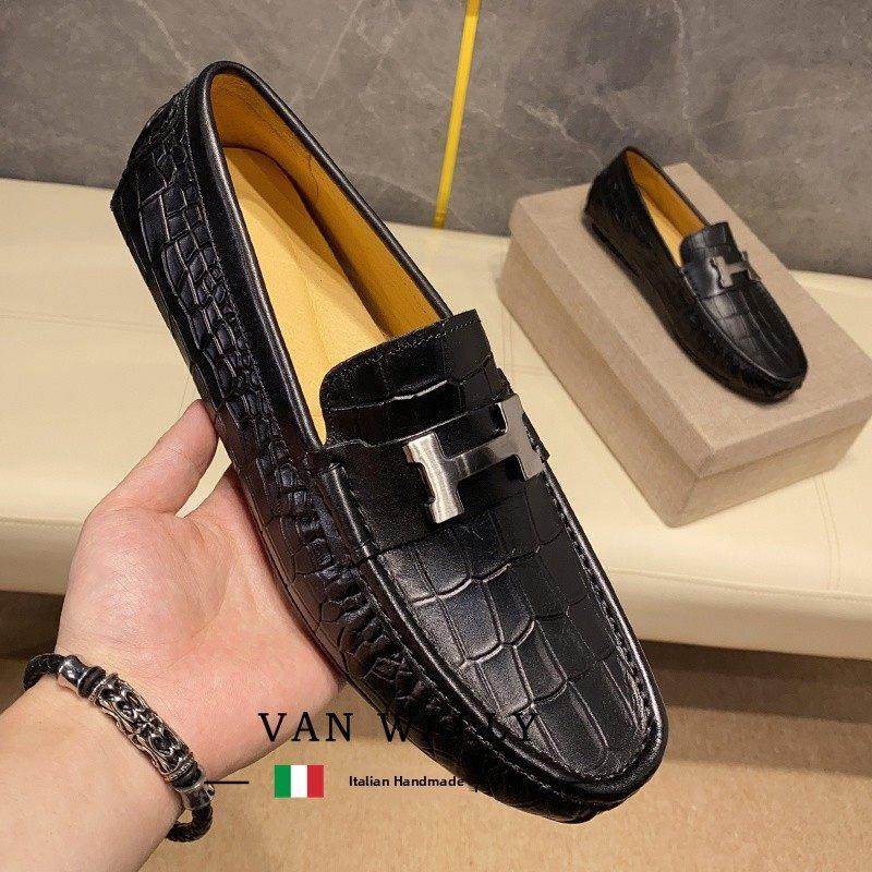 范沃利经典的H扣豆豆鞋的男人2025新的时髦的拖鞋的男人真皮懒鞋,流行男鞋,乐福鞋（豆豆鞋）,淘宝优惠券,粉丝福利购,淘宝优惠卷