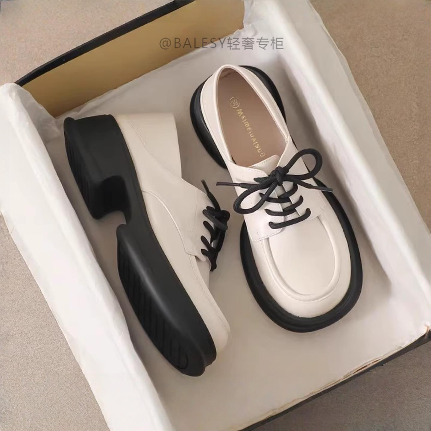 英国真皮厚底乐福鞋女2025新款秋季法式增高单鞋白色英伦风小皮鞋