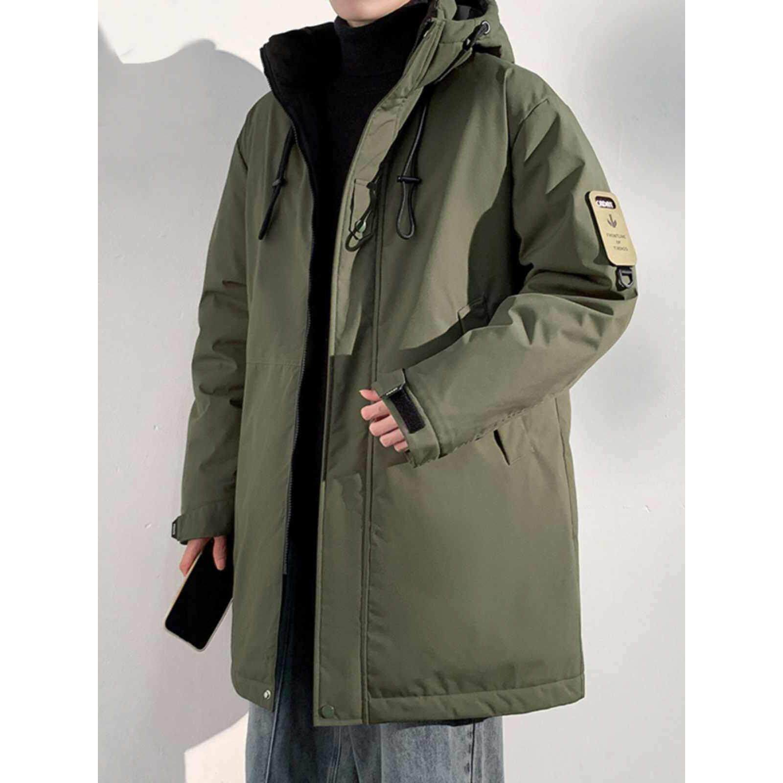 潮牌男士工装羽绒棉服冬季连帽加厚棉袄帅气保暖中长款军大衣外套