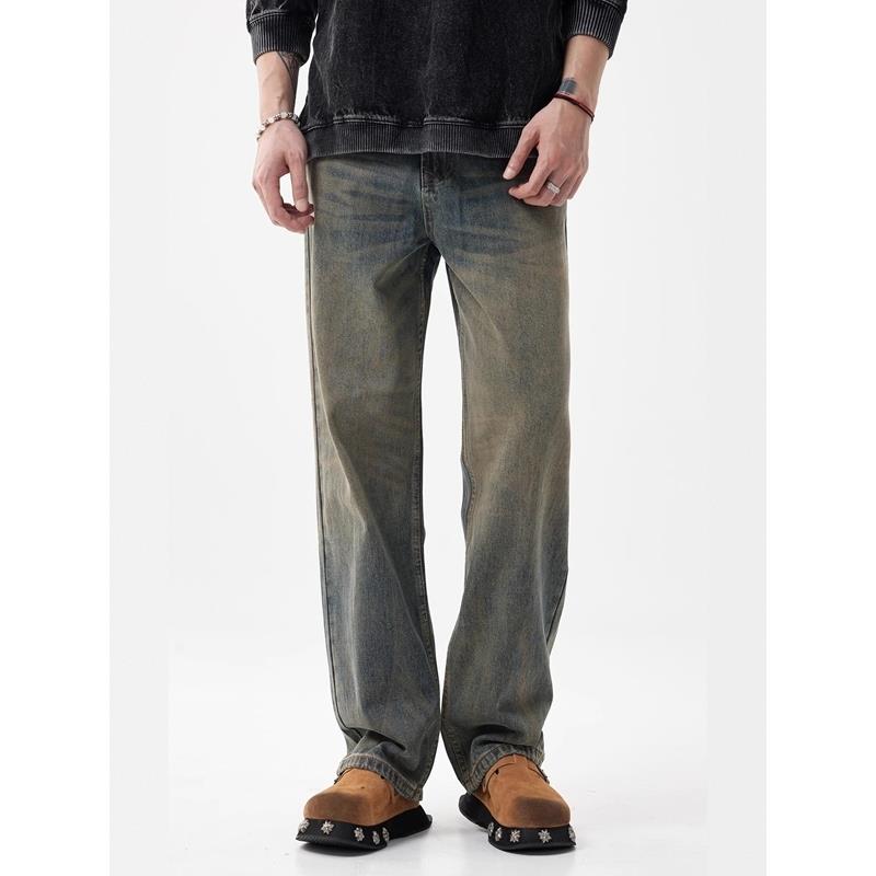 it neith BIAS垂感宽松直筒阔腿牛仔裤男美式黄泥染拖地休闲长裤