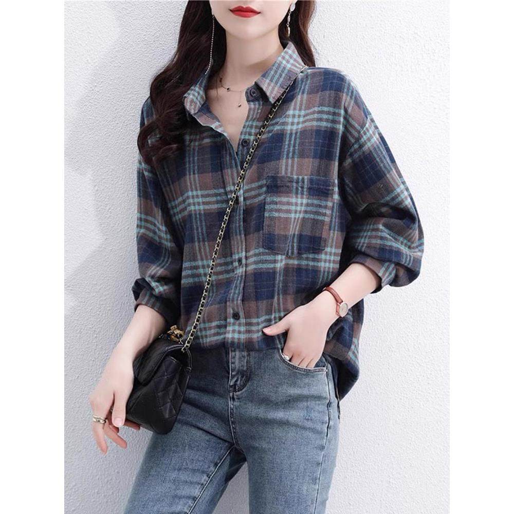 欧洲站磨毛格子衬衫女春秋冬季2025年新款宽松覆古中长款长袖外套,女装/女士精品,衬衫,淘宝优惠券,粉丝福利购,淘宝优惠卷