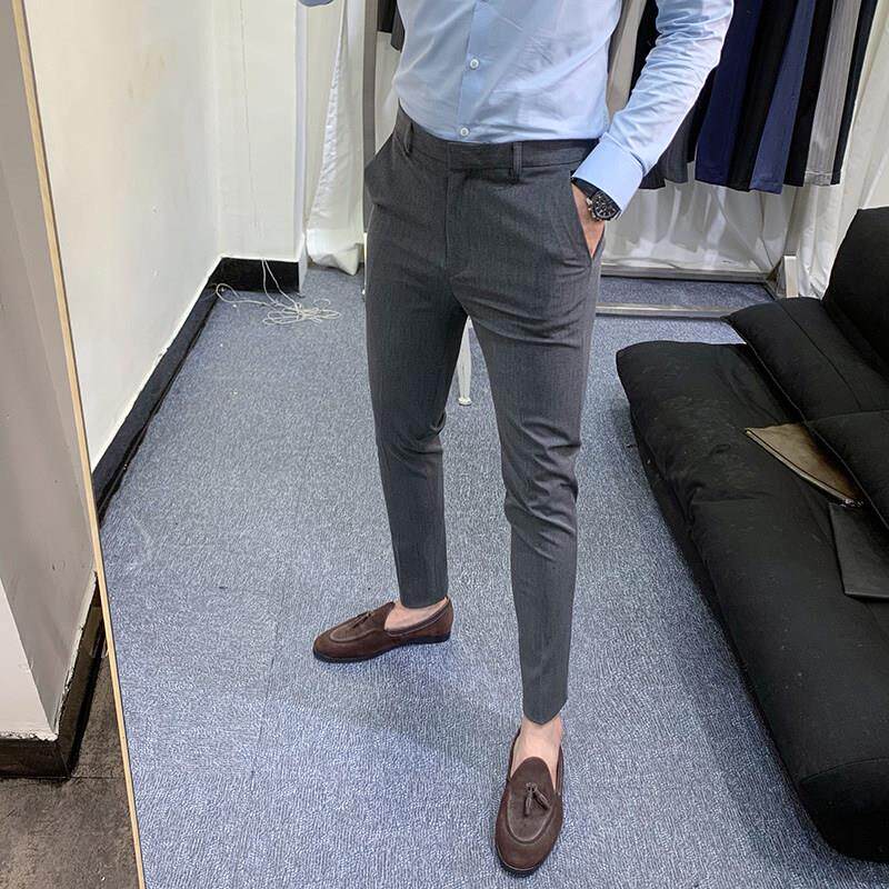 夏季新品九分西装裤男士商务休闲裤修身小脚直筒正装垂感免烫西裤