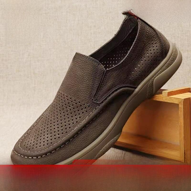 罗德梅科男鞋牛筋底休闲皮鞋真皮英伦软面软底一脚蹬头层牛皮男鞋