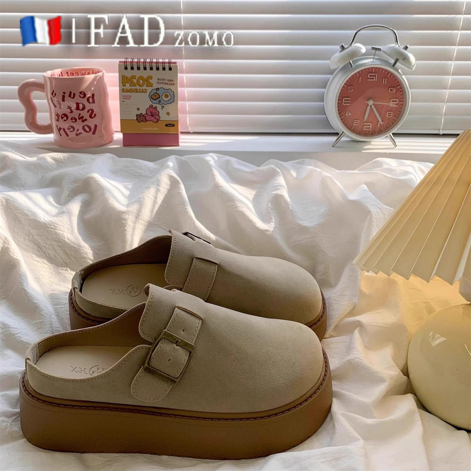 法国Fad Zomo复古厚底勃肯鞋包头半拖鞋女外穿2025春秋季增高单鞋