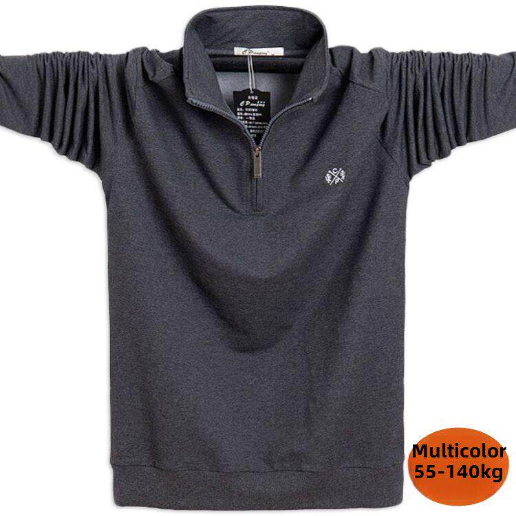 春秋季半拉炼长袖T恤男士立领加肥加大码Polo衫肥佬胖子运动卫衣