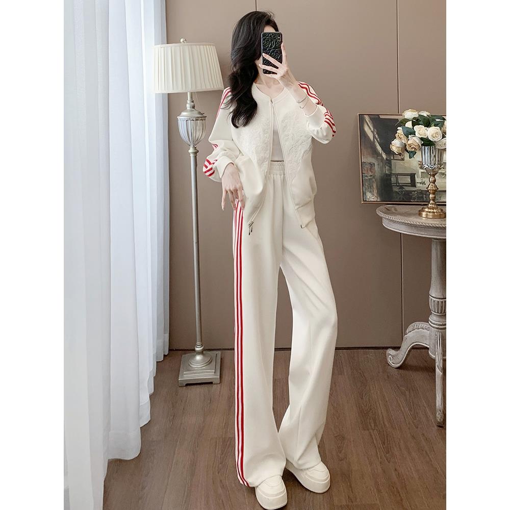 欧洲站休闲运动套装女2025新款春秋季减龄侧条纹卫衣阔腿裤两件套