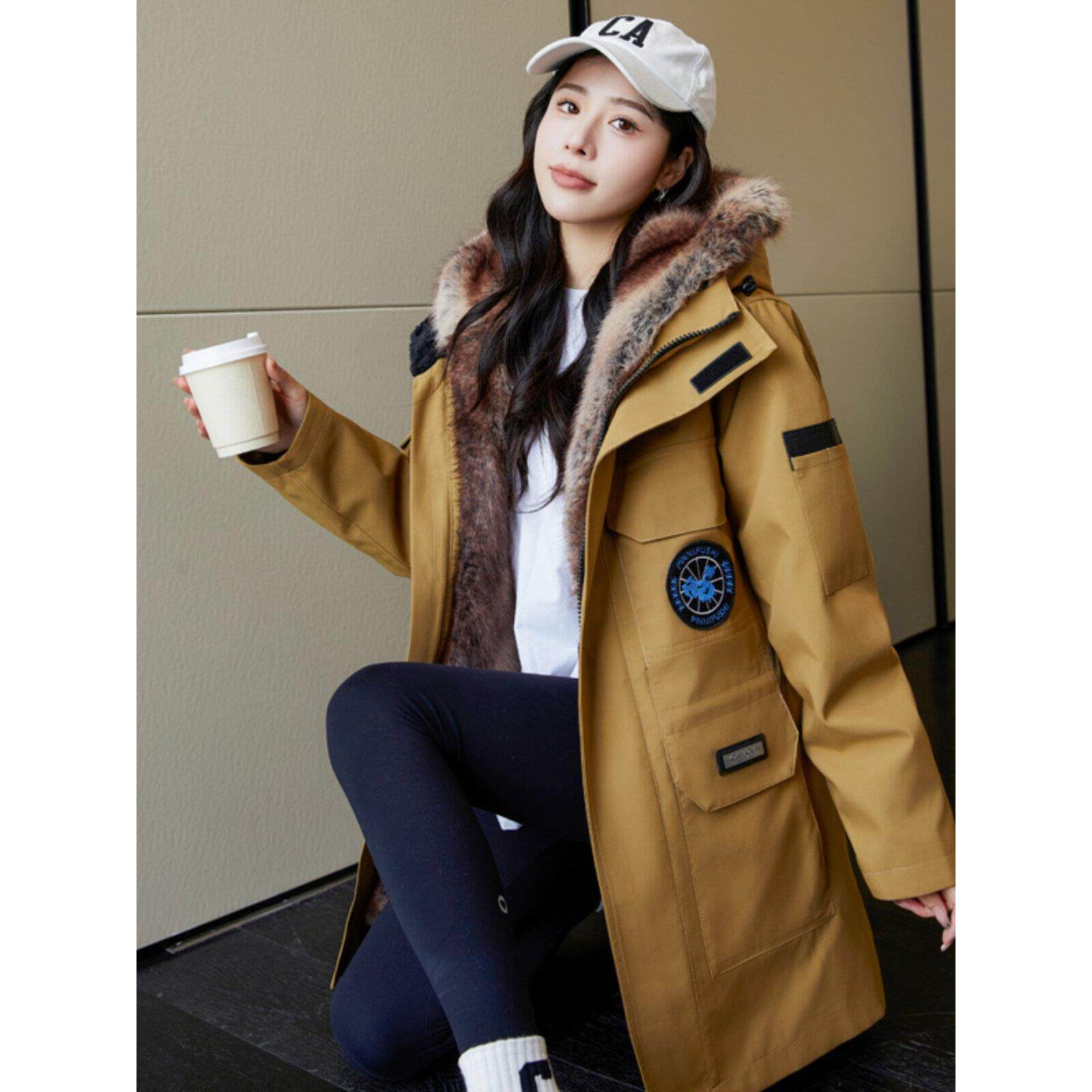 法国Rouje Dsyle派克服女冬季中长款皮毛一体内胆可拆卸貂皮大衣