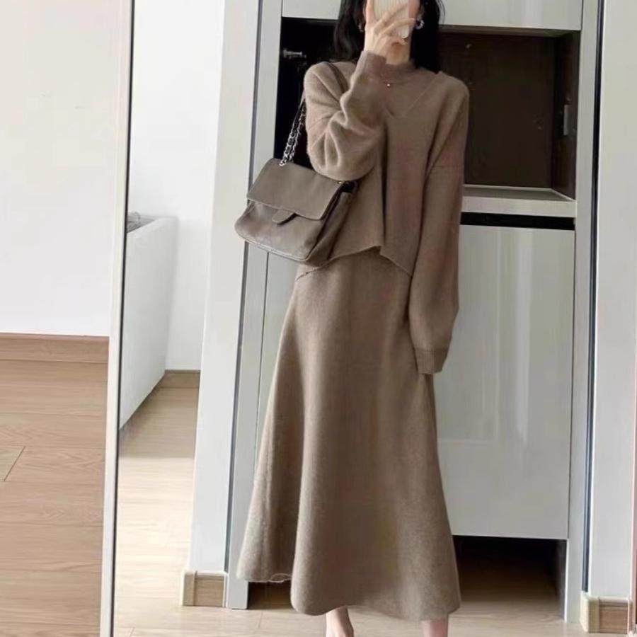 欧洲站秋冬2025新款女装法式高级感针织洋装毛衣配裙子两件式套装