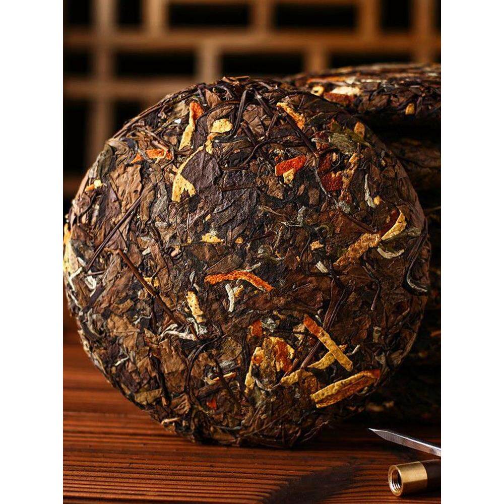 陈皮白茶357克 陈皮普洱茶七子饼茶云南勐海古树茶叶自己喝口粮茶