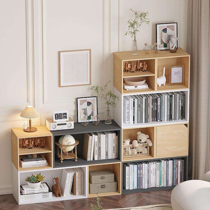 0A自由组合书架格子柜带门收纳柜落地防尘客厅卧室书柜置物架收纳