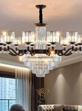 美式轻奢水晶客厅吊灯黑色复古自建房别墅灯具新中式餐厅主卧室灯