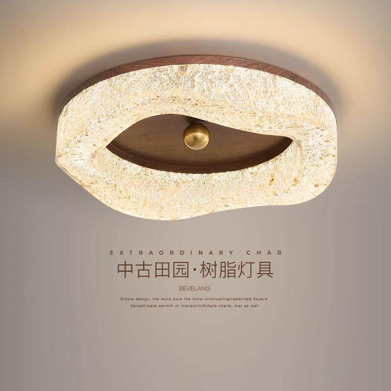 铁艺树脂卧室吸顶灯胡桃色中古设计感时尚美式轻复古高级感房间灯