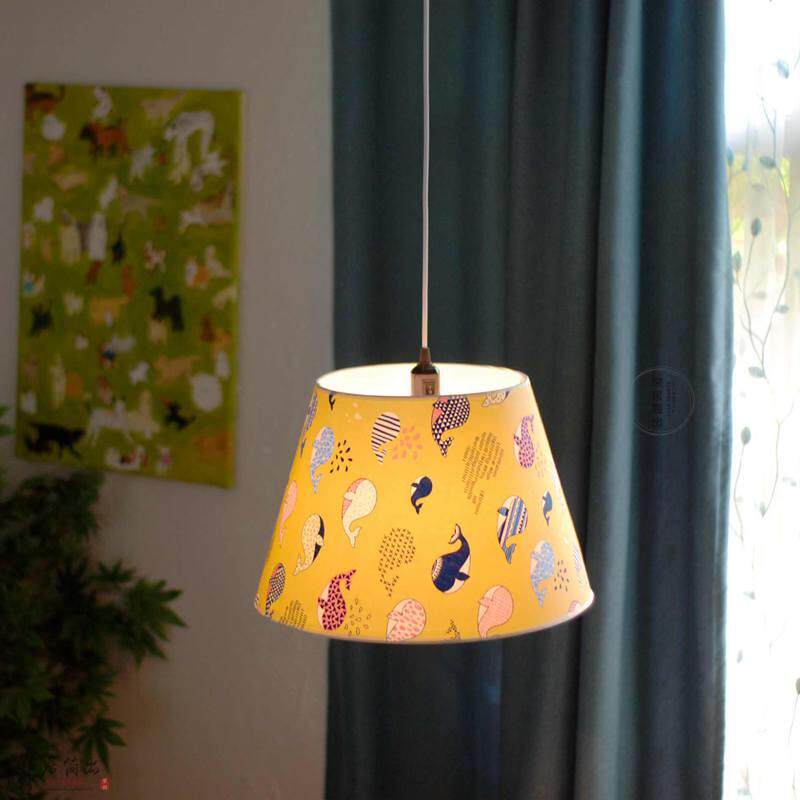 F7N2N1吊灯灯罩 简约棉麻印花布艺单头吊灯外壳罩 北欧现代简约餐