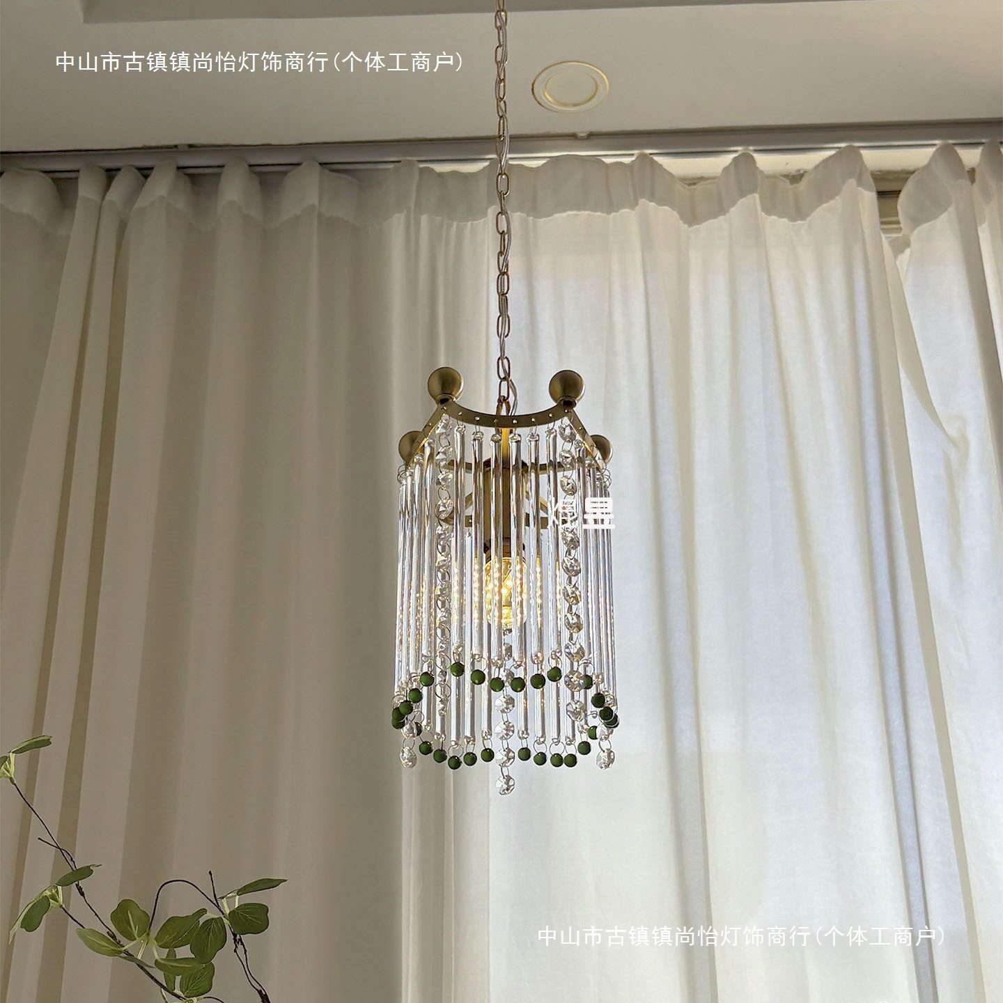 法式复古Murano玻璃条流苏水晶卧室床头小吊灯墨绿意式玄关过道灯