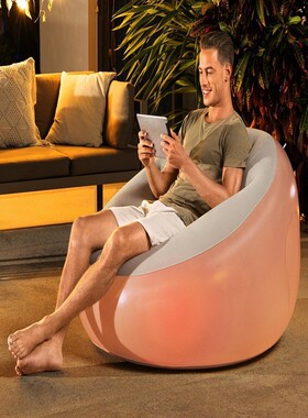 Bestway75085 单人植绒靠背充气沙发 内置LED灯彩色充气凳 懒人沙