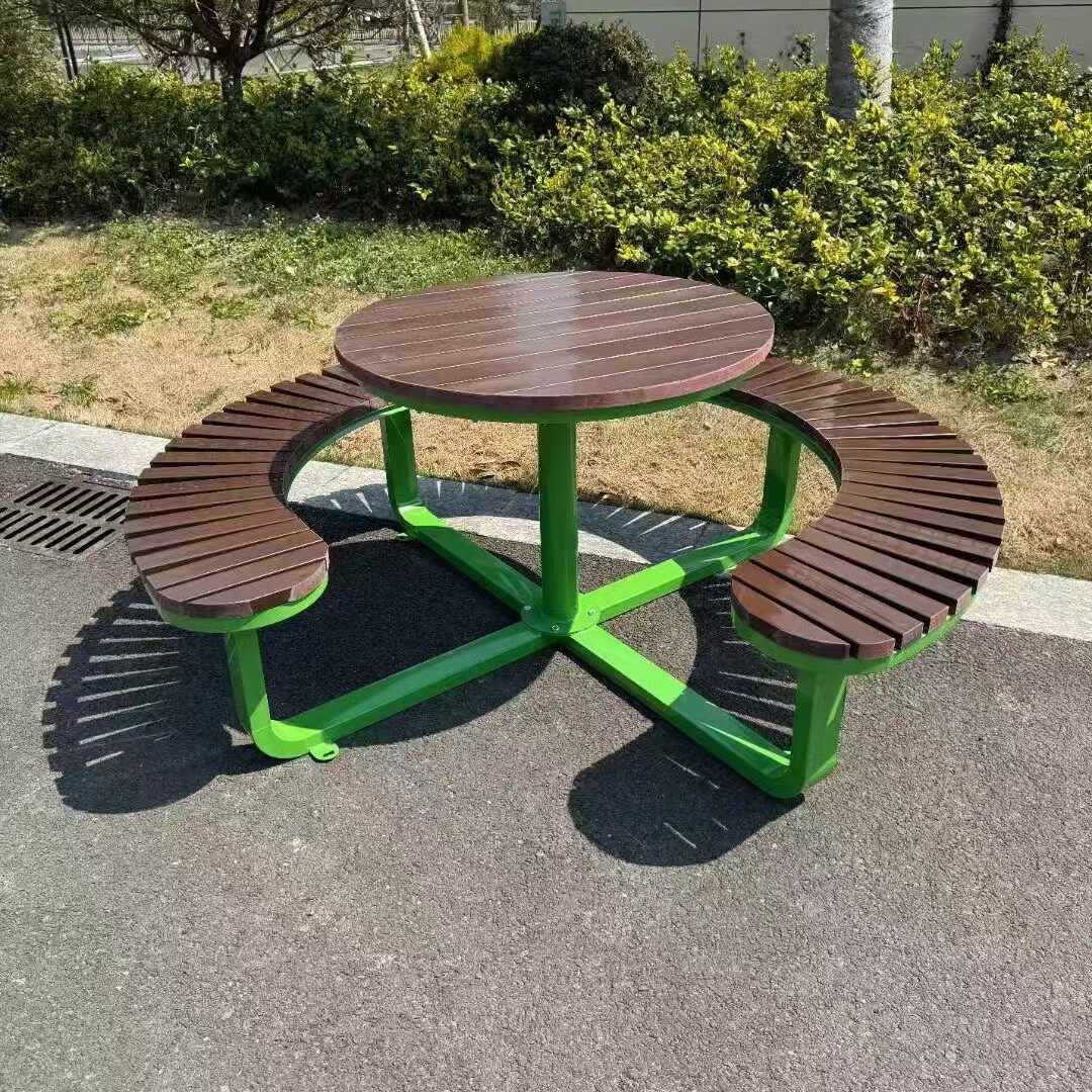 户外连体桌椅别墅庭院花园简约桌凳公园小区圆桌子露天餐桌椅厂家