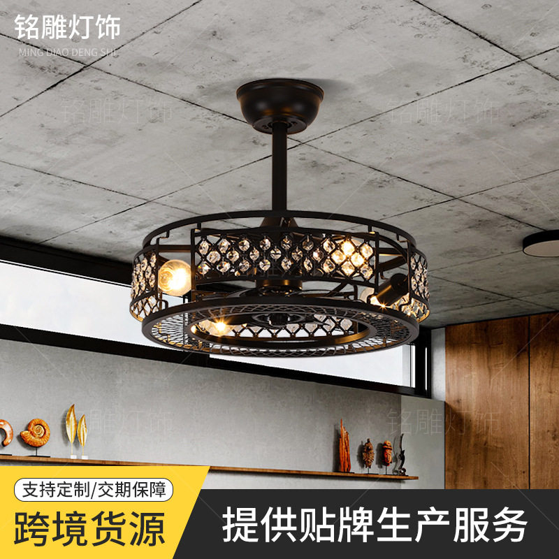 供应跨境美式风扇灯工业风复古吸顶风扇吊灯客厅卧室咖啡厅吊扇灯