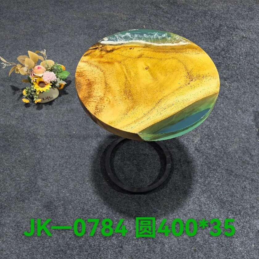 南美胡桃木实木蓝色树脂工艺小圆桌源头工厂特价