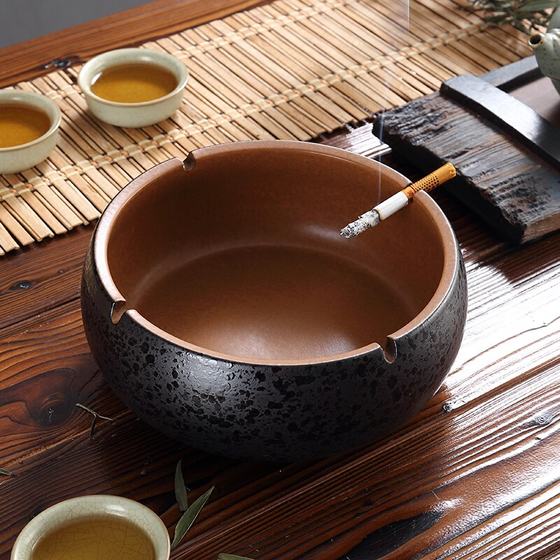 陶瓷烟灰缸创意办公室家用中式客厅茶几大号个性复古摆件潮流茶道