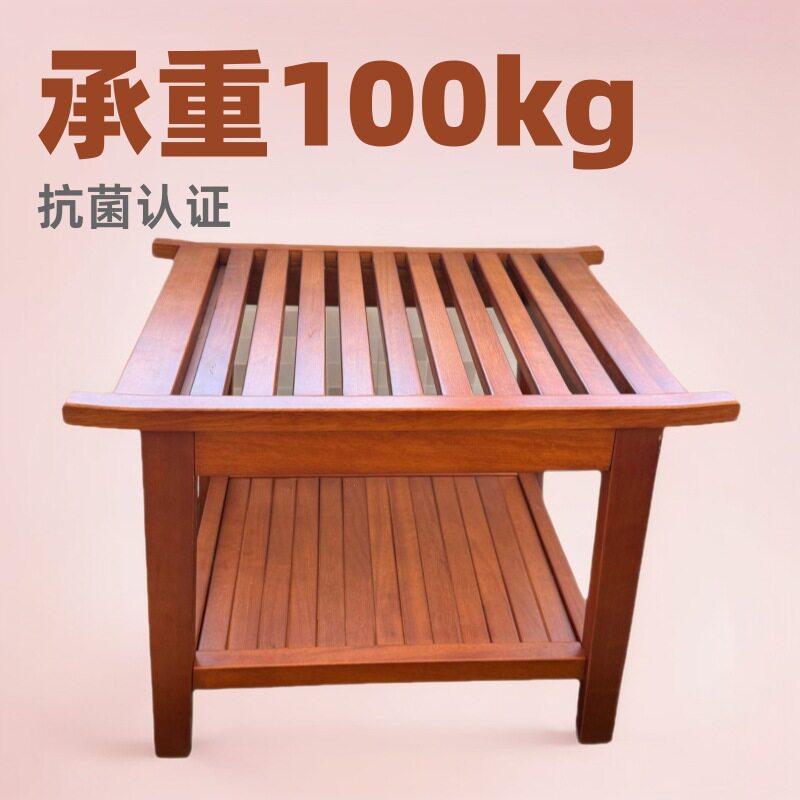 家用实木新款柚木浴室凳子淋浴防水座椅带收纳架跨境时尚