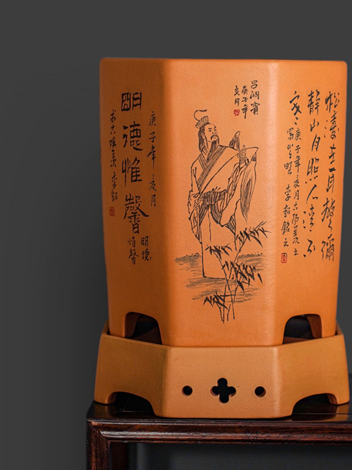 促清香阁紫砂李超手工精制特大花盆李超八方室内种树原配底座书新