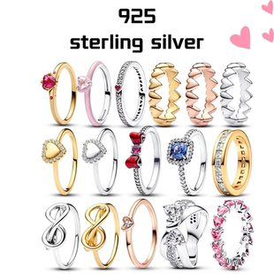 [新品]S925纯银无限爱心戒指pavé密镶粉色心形七夕礼物