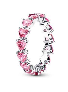 [新品]S925纯银无限爱心戒指pavé密镶粉色心形七夕礼物