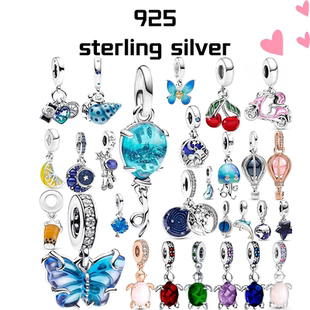 【新品】S925纯银海洋系列穆拉诺玻璃吊饰蓝色DIY串珠七夕礼物