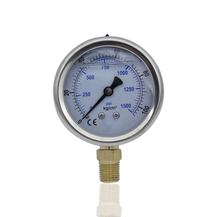 供应不锈钢耐震压力表充油耐振径向注油YN63 100KG/1500PSI 1/4PT