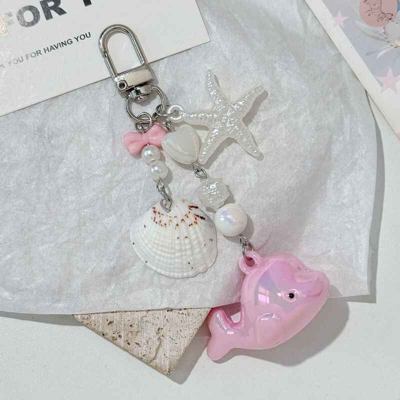 卡通立体鲸鱼手机钥匙扣挂饰铃铛星星贝壳挂件百搭手机链