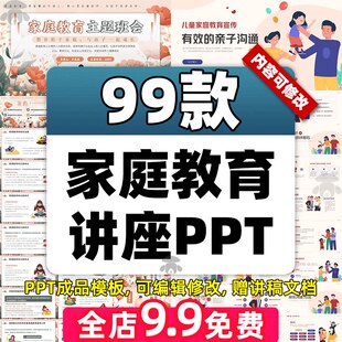 家庭教育讲座PPT课件幼儿园小学家长学校共育亲子指导微课程模板