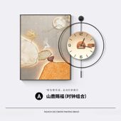 原木风餐厅装 饰画带钟表柿子饭厅餐桌组合挂画高级感客厅壁画挂钟