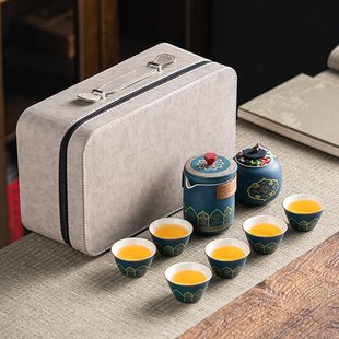 快客 便携旅行车载户外露营办公室外出泡茶中国风国潮陶瓷茶具套装