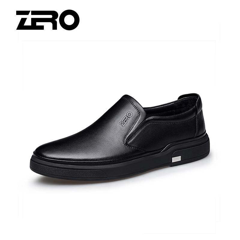 正品zro零度男鞋商务休闲皮鞋经典黑色一脚蹬休闲鞋真皮经典套脚