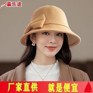 帽子圆帽冬季 秋冬季 圆顶礼帽毛呢女士盆帽时装 帽子 女帽 女帽时装