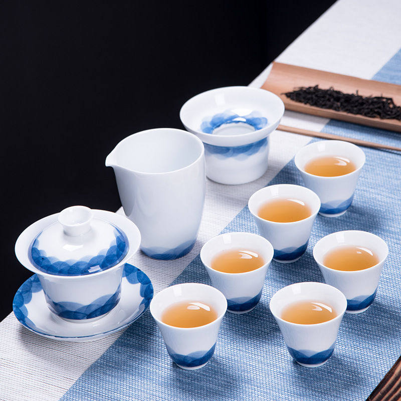 德化手绘白瓷功夫茶具套装釉下复古仿古陶瓷茶杯三才盖碗整套定制,餐饮具,整套茶具,淘宝优惠券,粉丝福利购,淘宝优惠卷