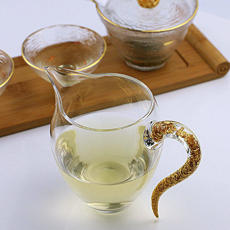 中式玻璃建盏茶具金箔公道杯手柄金边盖碗功夫茶杯茶漏礼品套装,餐饮具,整套茶具,淘宝优惠券,粉丝福利购,淘宝优惠卷