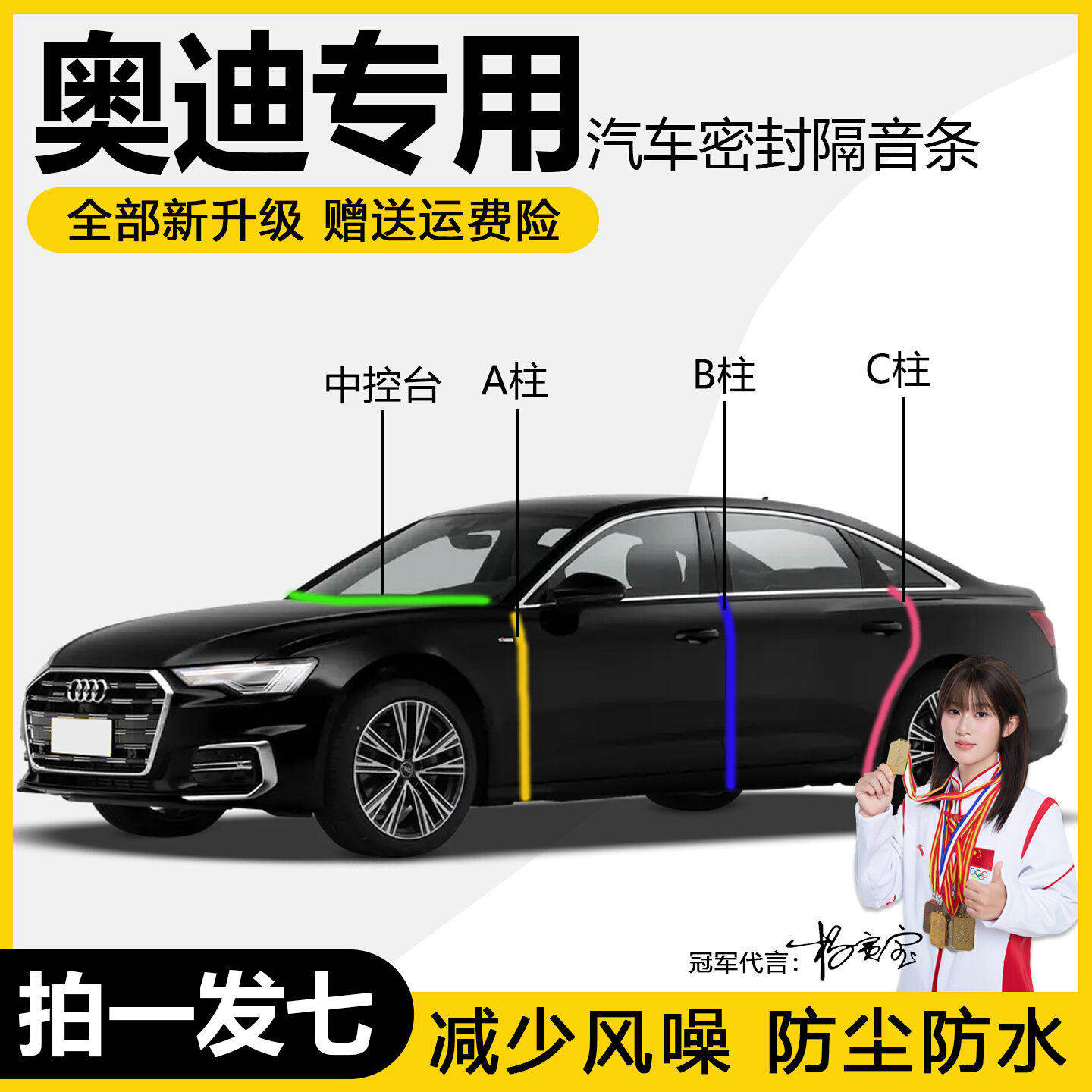 奥迪A4L A6L A3 Q5L A8 Q3汽车门ABC柱中控台专用防尘隔音密封条
