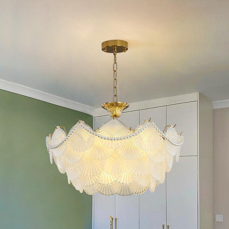 现代法式贝壳珍珠吊灯温馨简约复古美式餐厅卧室客厅玻璃铁艺吊灯