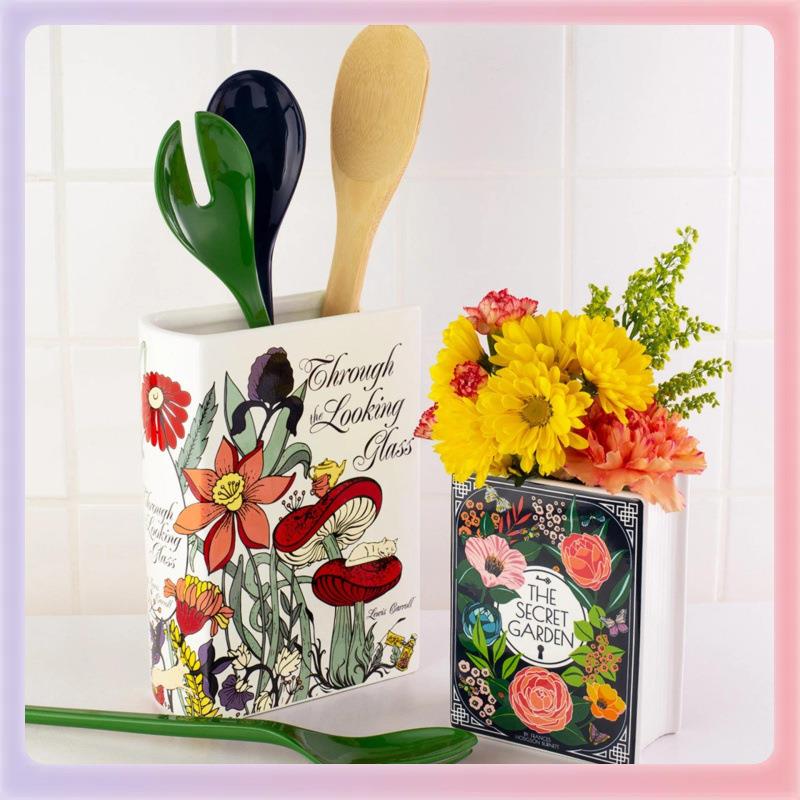 复古森林陶瓷花瓶创意个性书本装饰器皿客厅餐桌收纳陶瓷摆件桌面